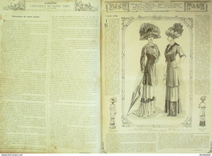La Mode illustrée journal 1910 n° 14 Toilettes Costumes Passementerie