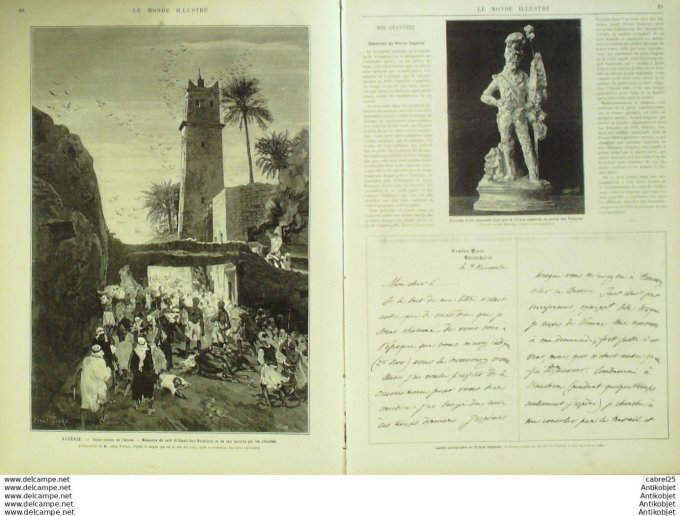 Le Monde illustré 1879 n°1163 Italie Custozza Ossuaire Algérie Aures Caid Si Smail Bachtarzi Pierret