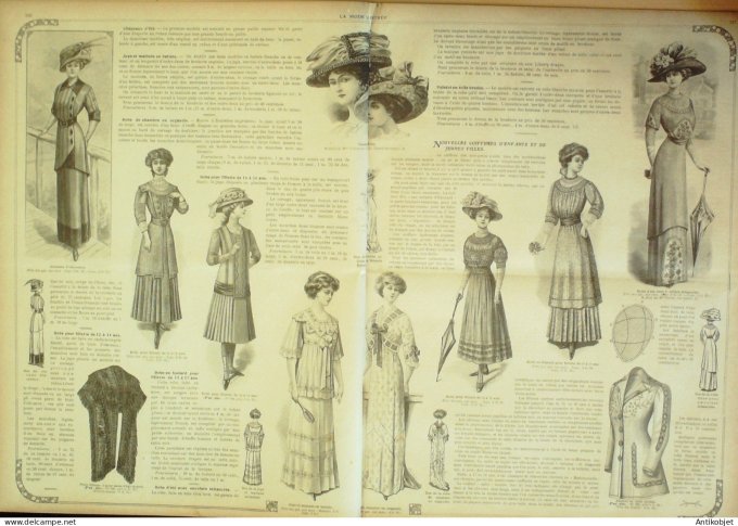 La Mode illustrée journal 1910 n° 14 Toilettes Costumes Passementerie