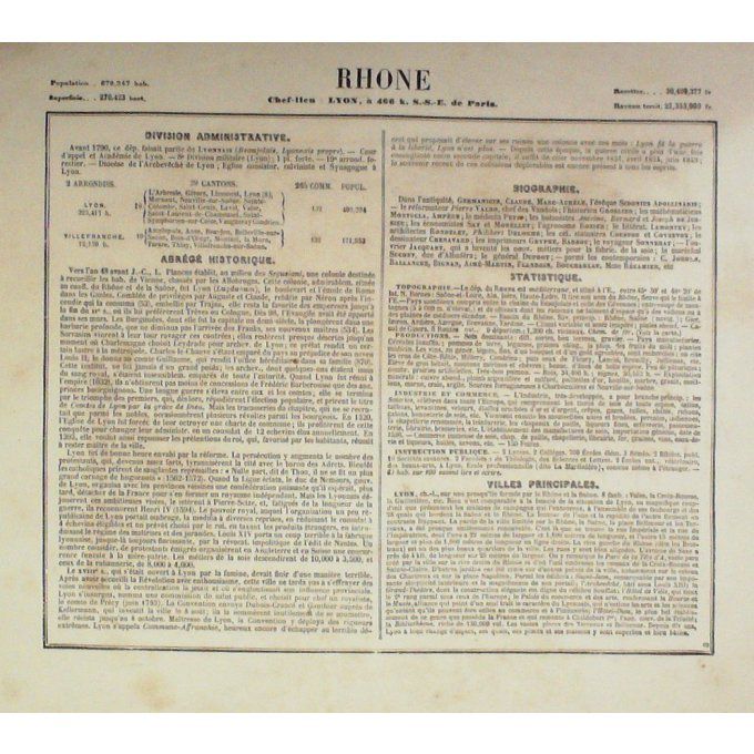 Carte RHONE (69) LYON Graveur VILLEREY 1871
