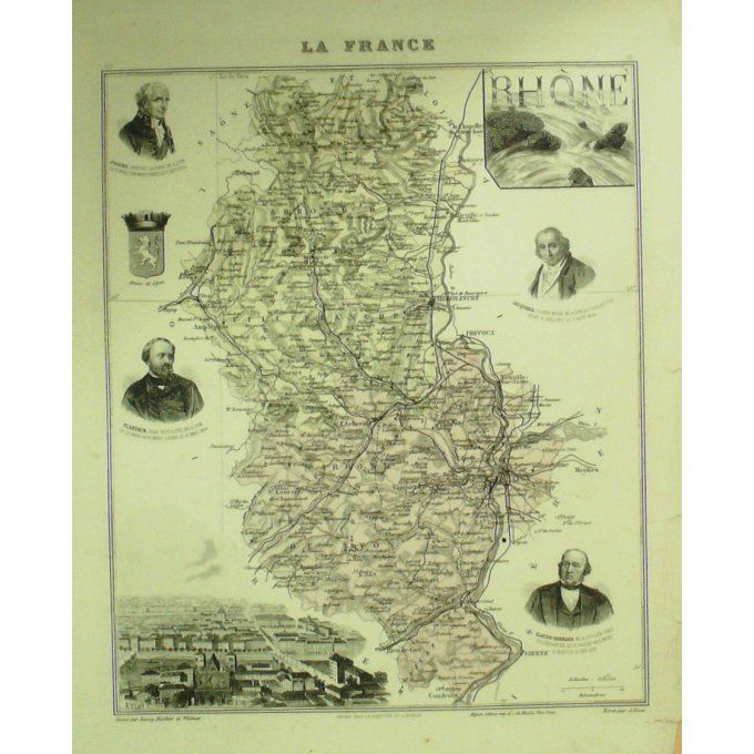 Carte Rhone (69) Lyon Graveur Lecoq Waltner Barbier 1868