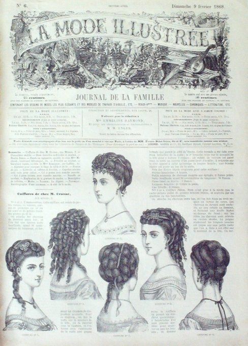 Journal Mode illustrée 1868 #  6 Coiffures 