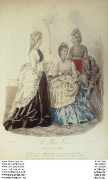 Gravure Mode Le Bon Ton 1872 # 17 (aquarelle old fashion plate)
