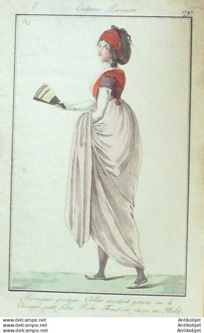 Gravure Mode Costume Parisien 1797 an  5 #   1 (eau forte old Fashion plate