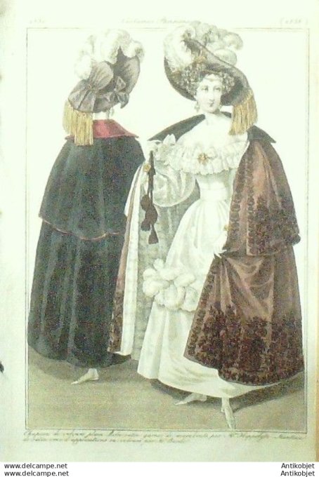 Gravure Mode Costume Parisien 1830 # 2838 (eau forte old Fashion plate