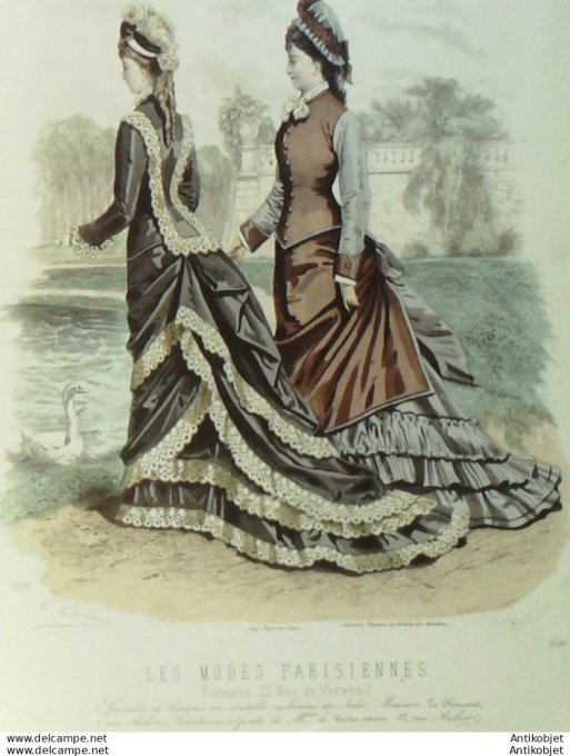 Gravure Les Modes Parisiennes 1876 #1690 Robes Cachemire des Indes Maison Roussel