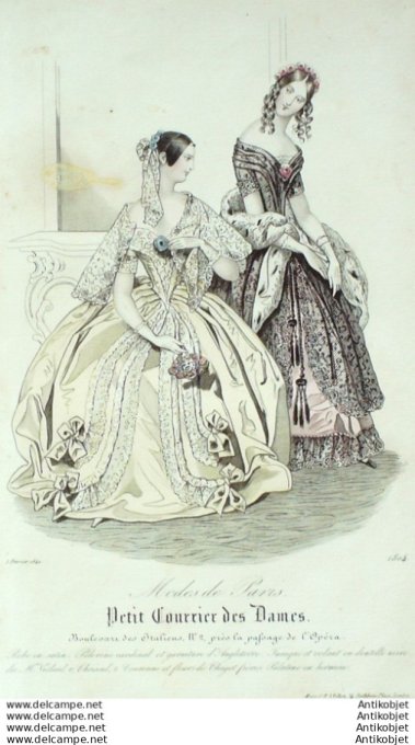 Gravure Mode Courrier des Dames 1842 # 1804 (eau forte old Fashion plate)