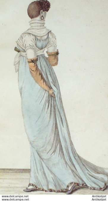 Gravure de mode Costume Parisien 1804 n° 580 (An 12) Robe mousseline turque