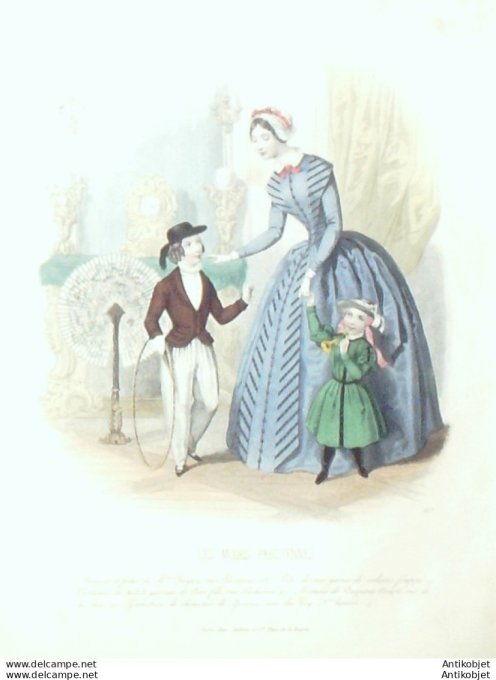 Gravure Les Modes Parisiennes 1846 # 157 Costumes enfants Maison Crov