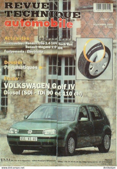 Revue Tech. Automobile 1999 n°622 Volkswagen Golf IV Renault Mégane & Clio