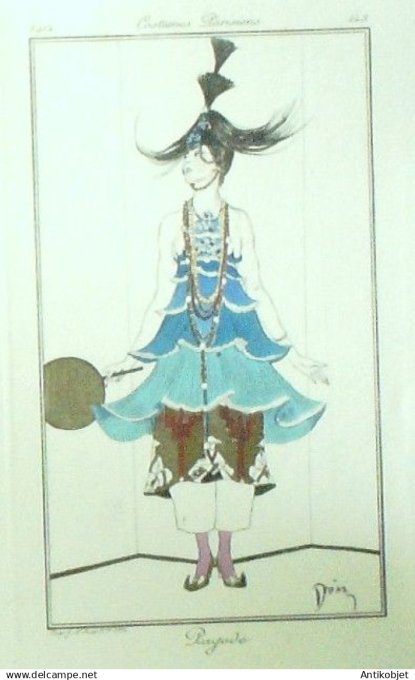 Gravure Costume Parisien 1914 #148 Drian Adrien Etienne (eau forte) Pagode