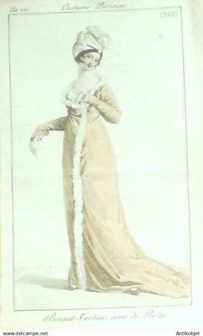 Costume Parisien 1802 an 10 # 366 (eau forte) Bonnet turban de perles
