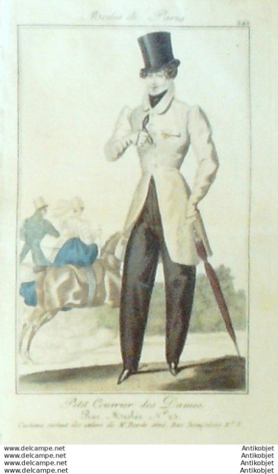 Gravure Mode Courrier des Dames 1824 #  242 (eau forte old Fashion plate)