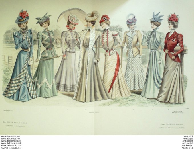 Gravure de mode La Gazette 1898 # 14 Maison Abel Goubaud