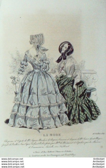 Gravure La mode 1840 # 28 (aquarelle old Fashion plate)