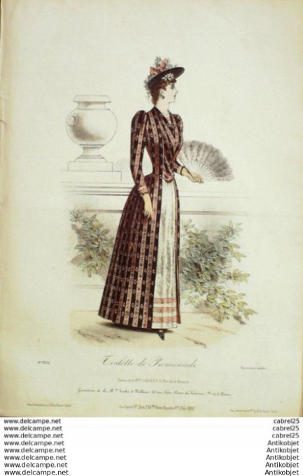 Gravure Mode Le Coquet 1889 # 19 (Old Fashion plate)