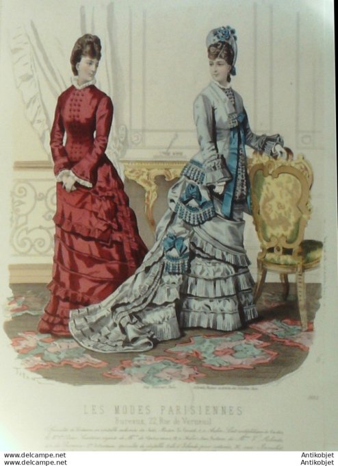 Gravure Les Modes Parisiennes 1876 #1692 Robes Cachemire des Indes Maison Roussel
