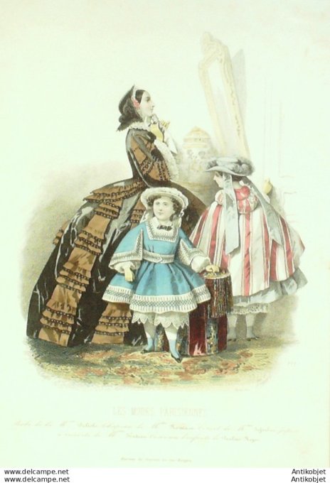 Gravure Les Modes Parisiennes 1858 # 777 Costumes enfants Maison Delisle