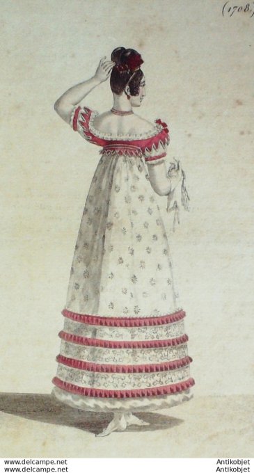Costume Parisien 1818 # 1708 Canezou de satin   robe de tulle