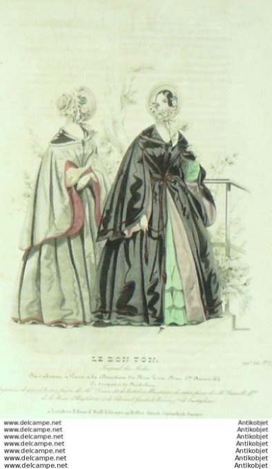 Gravure Mode Le Bon Ton 1839 # 375 (aquarelle old fashion plate)