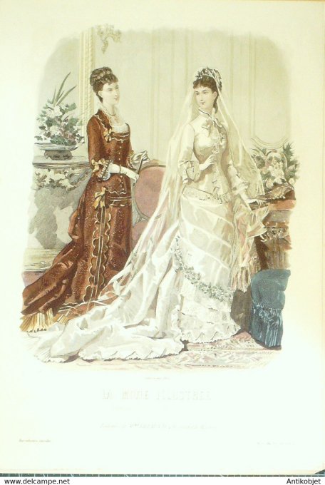 Gravure de mode La Mode illustrée 1878 n°51 (Maison Delaunay) Mariée