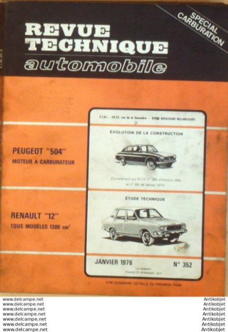 R.T Automobile Peugeot 504 Renault 12 1300 cm3   # 352