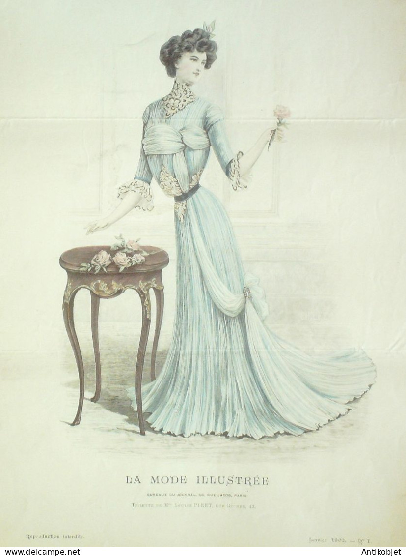 Gravure Mode illustree 1902 #  1 (Old Fashion plate) RARE