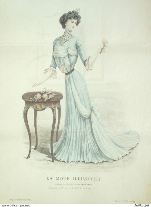 Gravure Mode illustree 1902 #  1 (Old Fashion plate) RARE