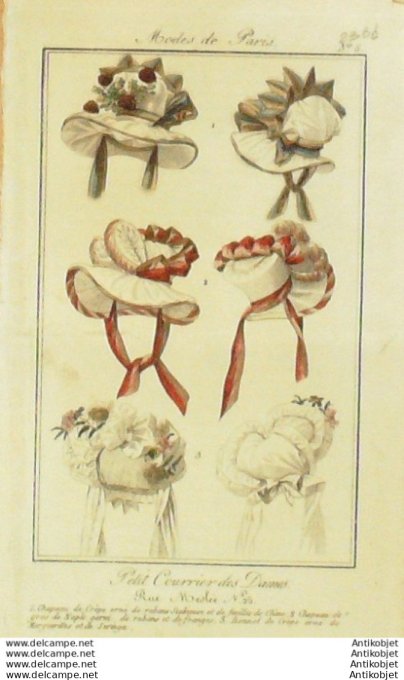 Gravure Mode Courrier des Dames 1824 #  236b (eau forte old Fashion plate)