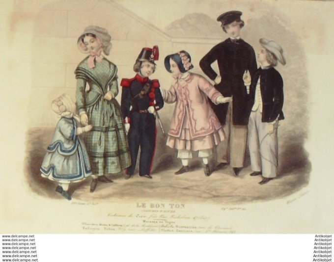 Gravure Mode Le Bon Ton 1847 14 # 50 (aquarelle old fashion plate)