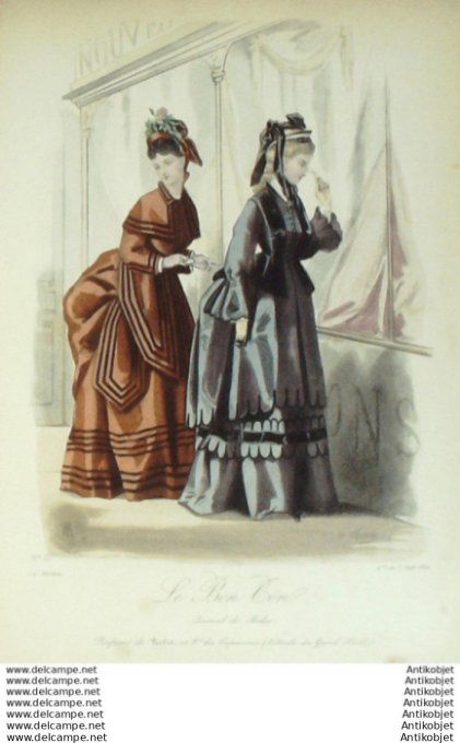 Gravure Mode Le Bon Ton 1872 # 15 (aquarelle old fashion plate)