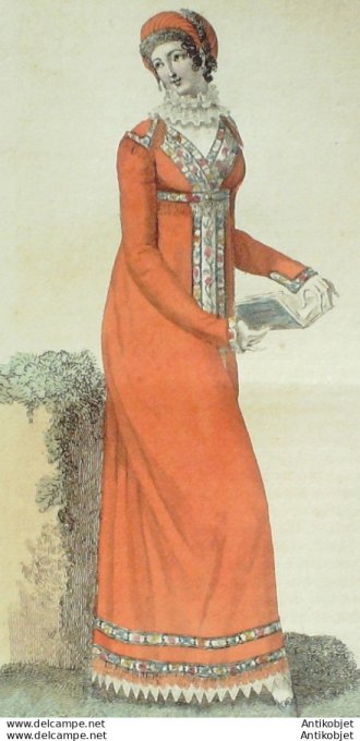 Gravure de mode Costume Parisien 1811 n°1118 Redingote garnie de Cachemire