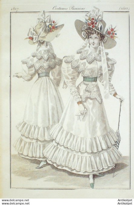 Costume Parisien 1827 # 2512 Robes d'Organdi Fichu
