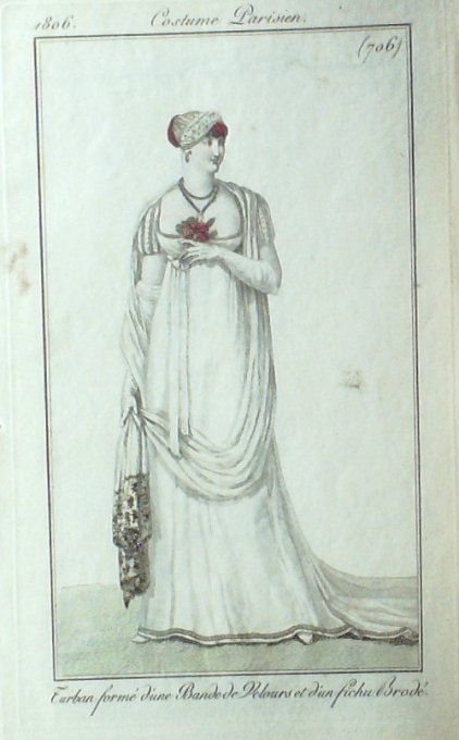 Gravure Mode Costume Parisien 1806 #  706 (eau forte old Fashion plate