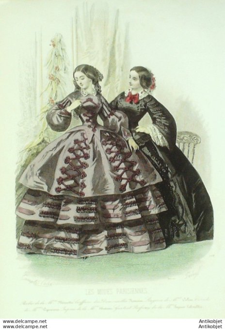 Gravure Les Modes Parisiennes 1858 # 778 Robes coton Maison Minette