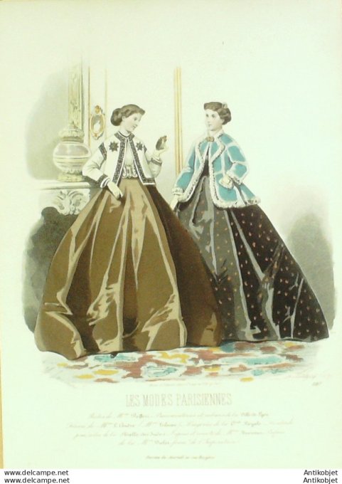 Gravure Les Modes Parisiennes 1865 #1187 Robes & mantelets Maison Pieffort