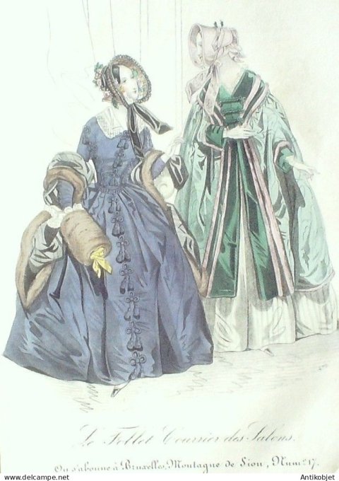 Gravure Mode Le Follet 1840 # 470 (aquarelle Old Fashion plate)