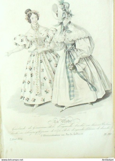 Gravure La mode 1834 # 390 (aquarelle old Fashion plate)