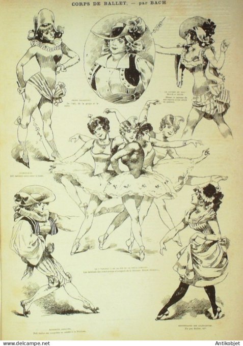 La Caricature 1882 #108 Mystères de PAris Robida Skating Ballet Bach