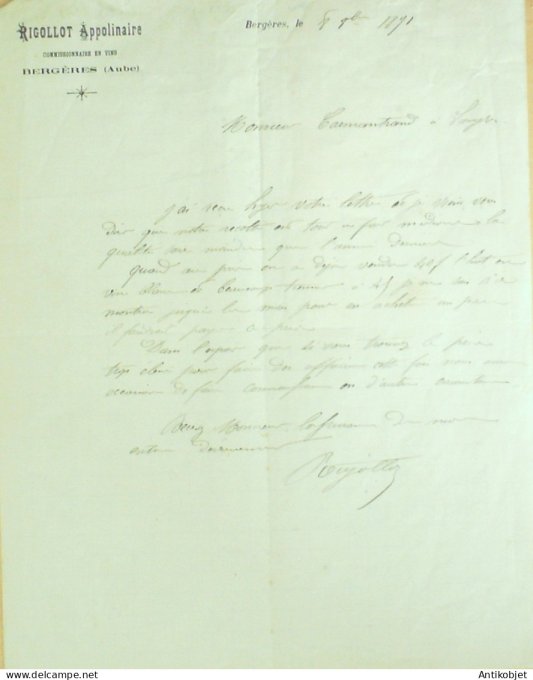 Lettre Ciale Rigollot Appolinaire 5vins) 1891 Bergères (10)