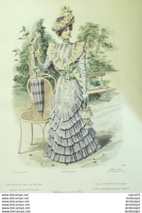 Gravure de mode La Gazette 1897 # 24 Maison Abel Goubaud Chien