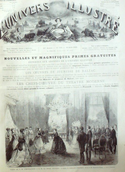 L'Univers illustré 1868 # 709 Autriche uniformes Suède Lund Caen (14) Reine Victoria 