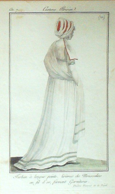 Costume Parisien 1798 an 7 # 70 (eau forte) Lisières de mousseline