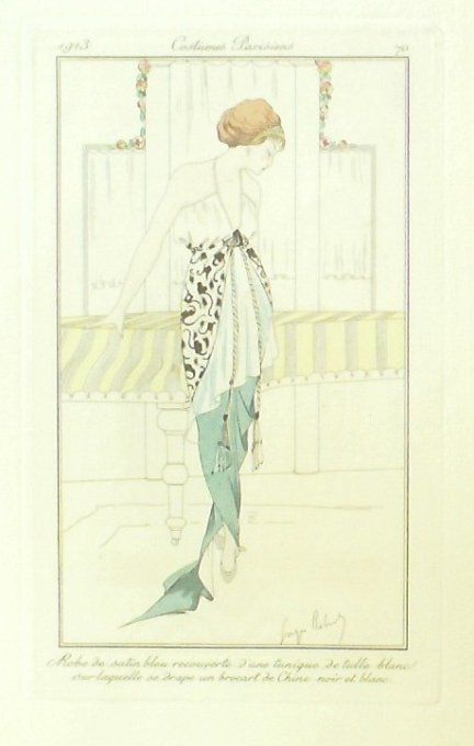 Gravure Costume Parisien 1913 # 70 Robert Georges (eau forte) Robes de Satin