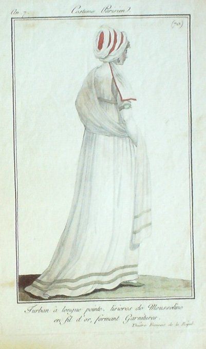 Gravure Mode Costume Parisien 1798 an  7 #  70 (eau forte old Fashion plate