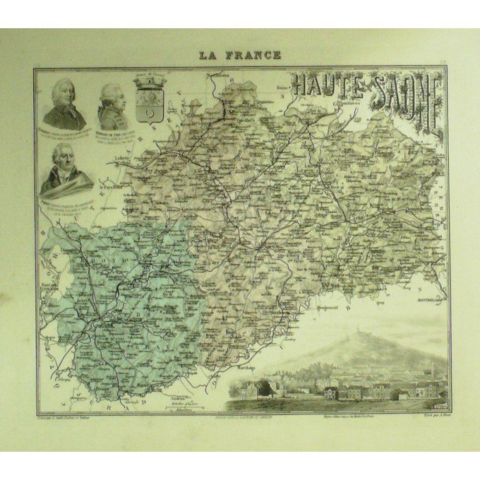 Carte Hute Saone (70) Vesoul Graveur Lecoq Waltner Barbier 1868