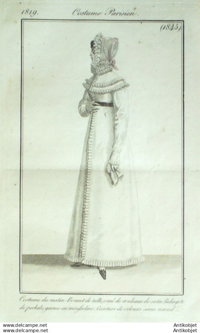Gravure Mode Costume Parisien 1819 # 1845 (eau forte old Fashion plate