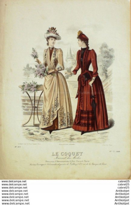 Gravure Mode Le Coquet 1889 # 15 (Old Fashion plate)
