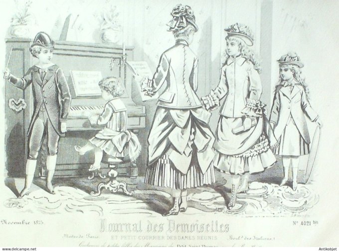 Gravure Mode J.Demoiselles 1875 # 4021b (aquarelle Old Fashion plate)