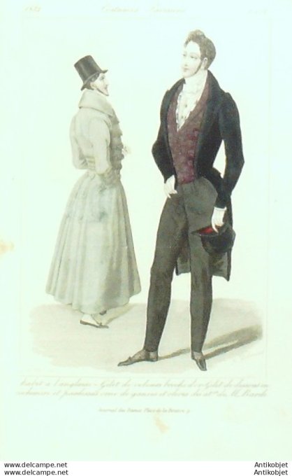 Gravure de mode Costume Parisien 1832 n°2952 Habit à l'Anglaise homme gilet